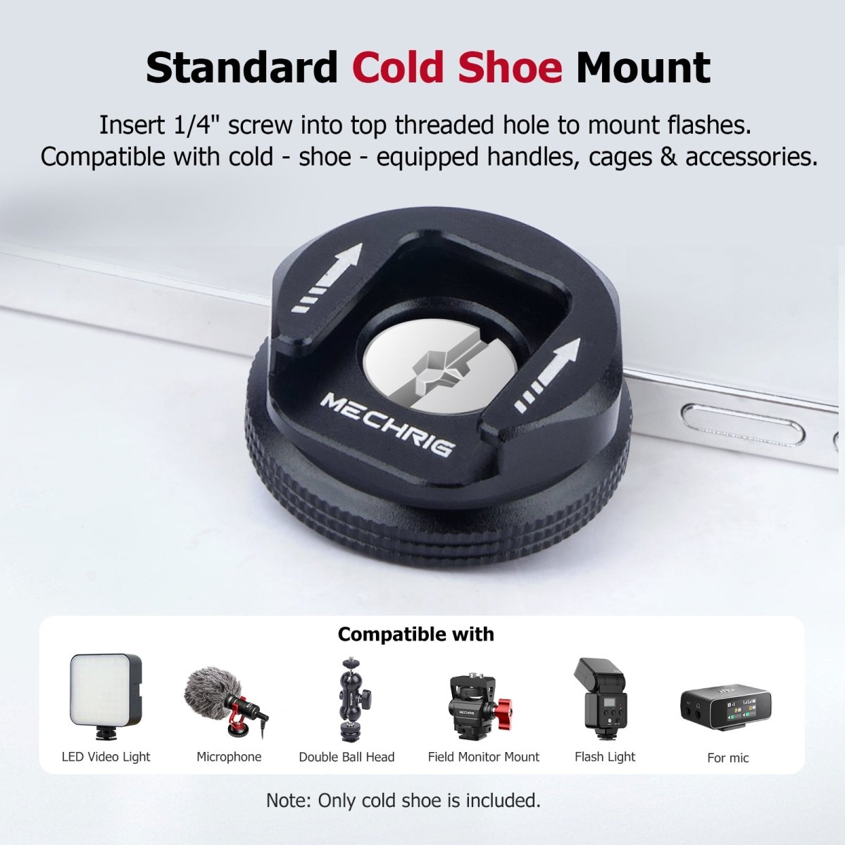 Mechrig 1/4" Screw Cold Shoe Adapter with Unidirectional Locking Design - CAME - TV