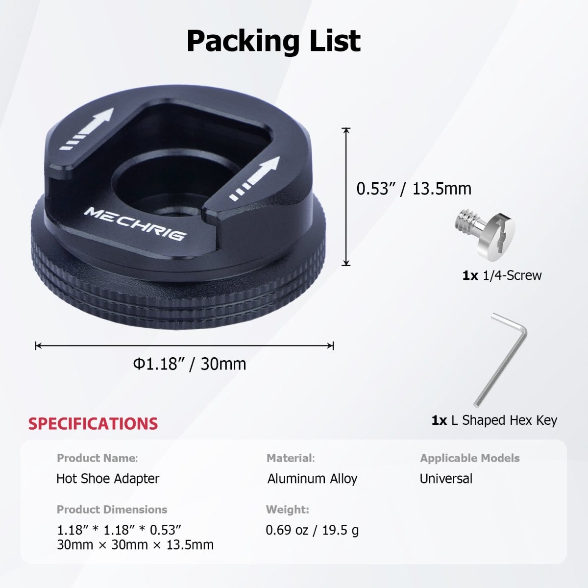 Mechrig 1/4" Screw Cold Shoe Adapter with Unidirectional Locking Design - CAME - TV