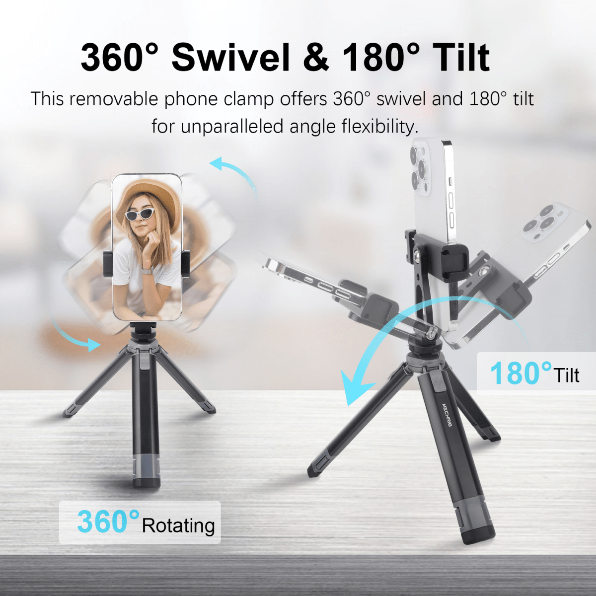 Mechrig 2 - Section Telescopic Tripod with Cold Shoe Adapter and Phone Clamp - CAME - TV