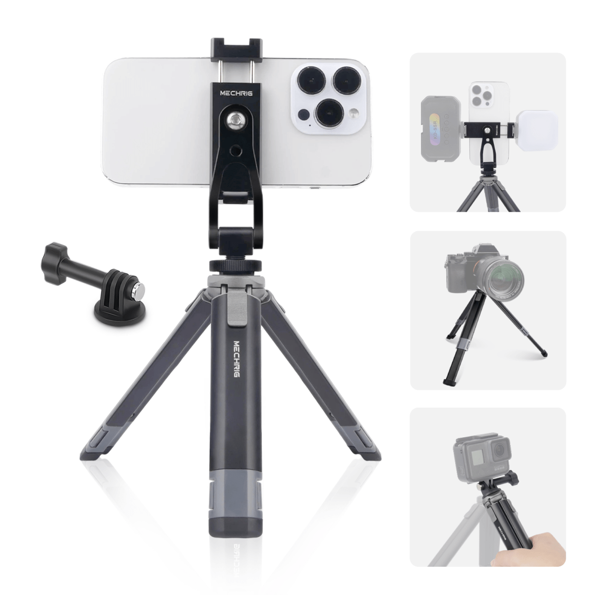 Mechrig 2 - Section Telescopic Tripod with Cold Shoe Adapter and Phone Clamp - CAME - TV
