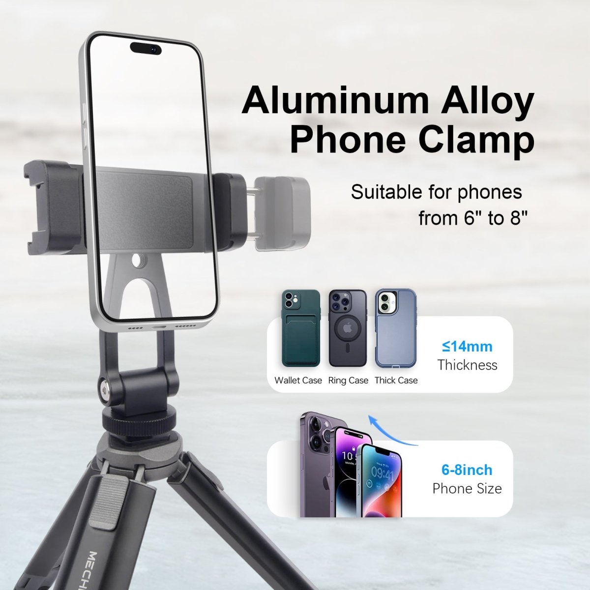Mechrig 2 - Section Telescopic Tripod with Cold Shoe Adapter and Phone Clamp - CAME - TV