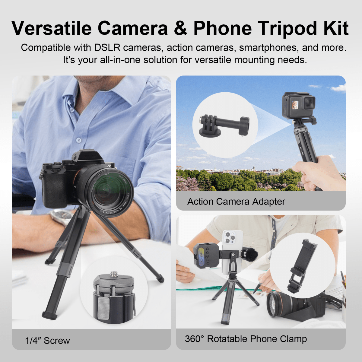 Mechrig 2 - Section Telescopic Tripod with Cold Shoe Adapter and Phone Clamp - CAME - TV