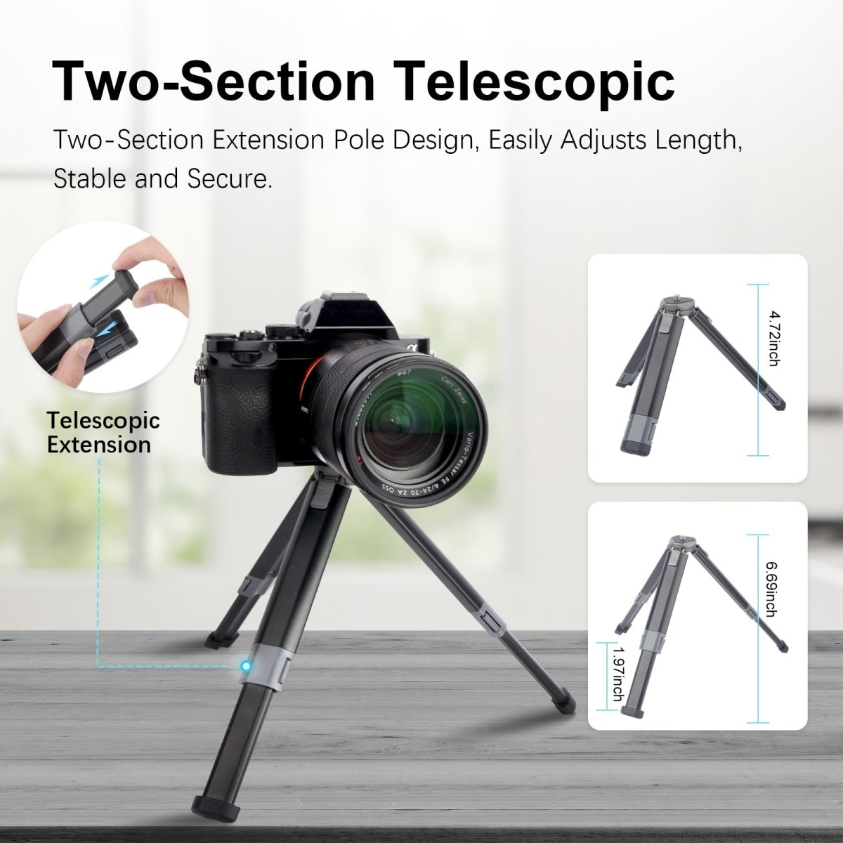 Mechrig 2 - Section Telescopic Tripod with Cold Shoe Adapter and Phone Clamp - CAME - TV