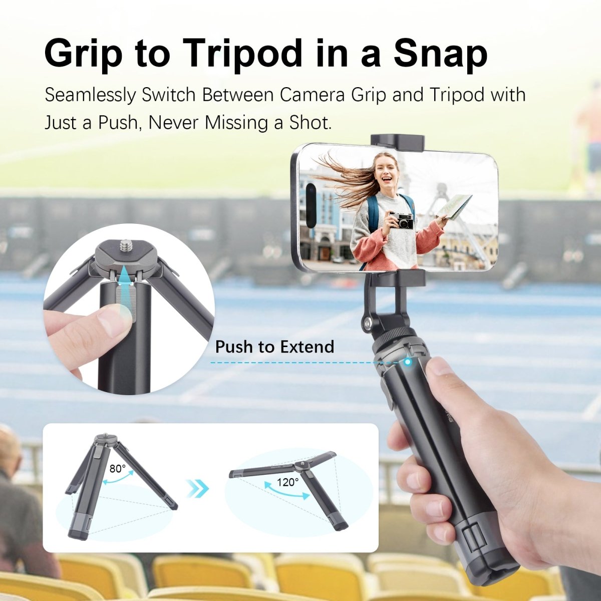 Mechrig 2 - Section Telescopic Tripod with Cold Shoe Adapter and Phone Clamp - CAME - TV