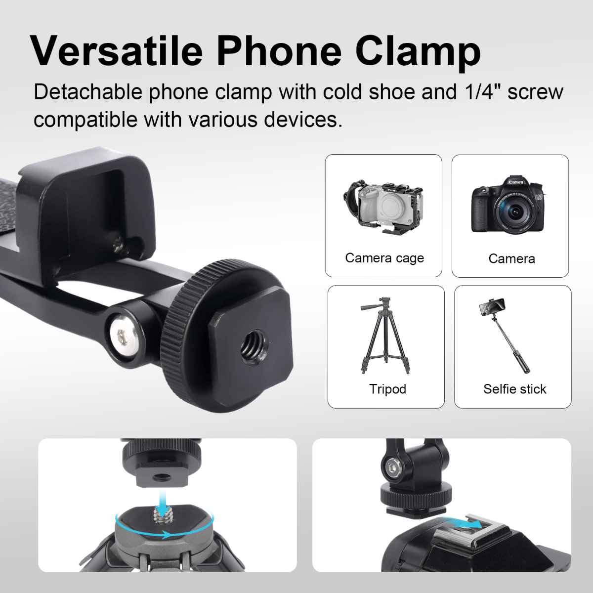 Mechrig 2 - Section Telescopic Tripod with Cold Shoe Adapter and Phone Clamp - CAME - TV