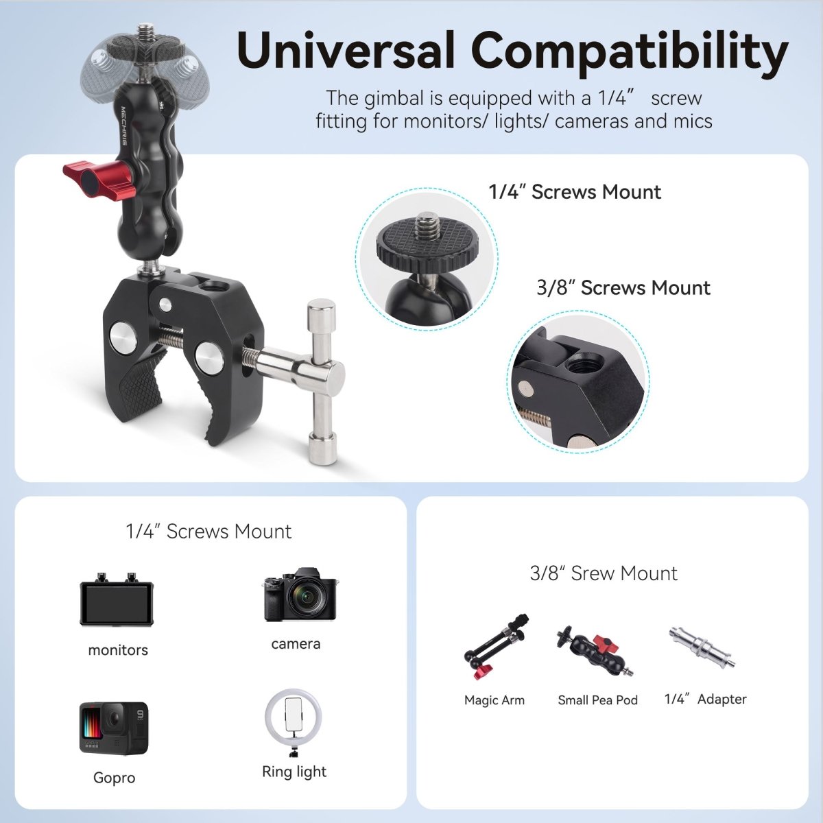 Mechrig Powerful Crab Clamp Kit with 360° Dual Ballhead - CAME - TV