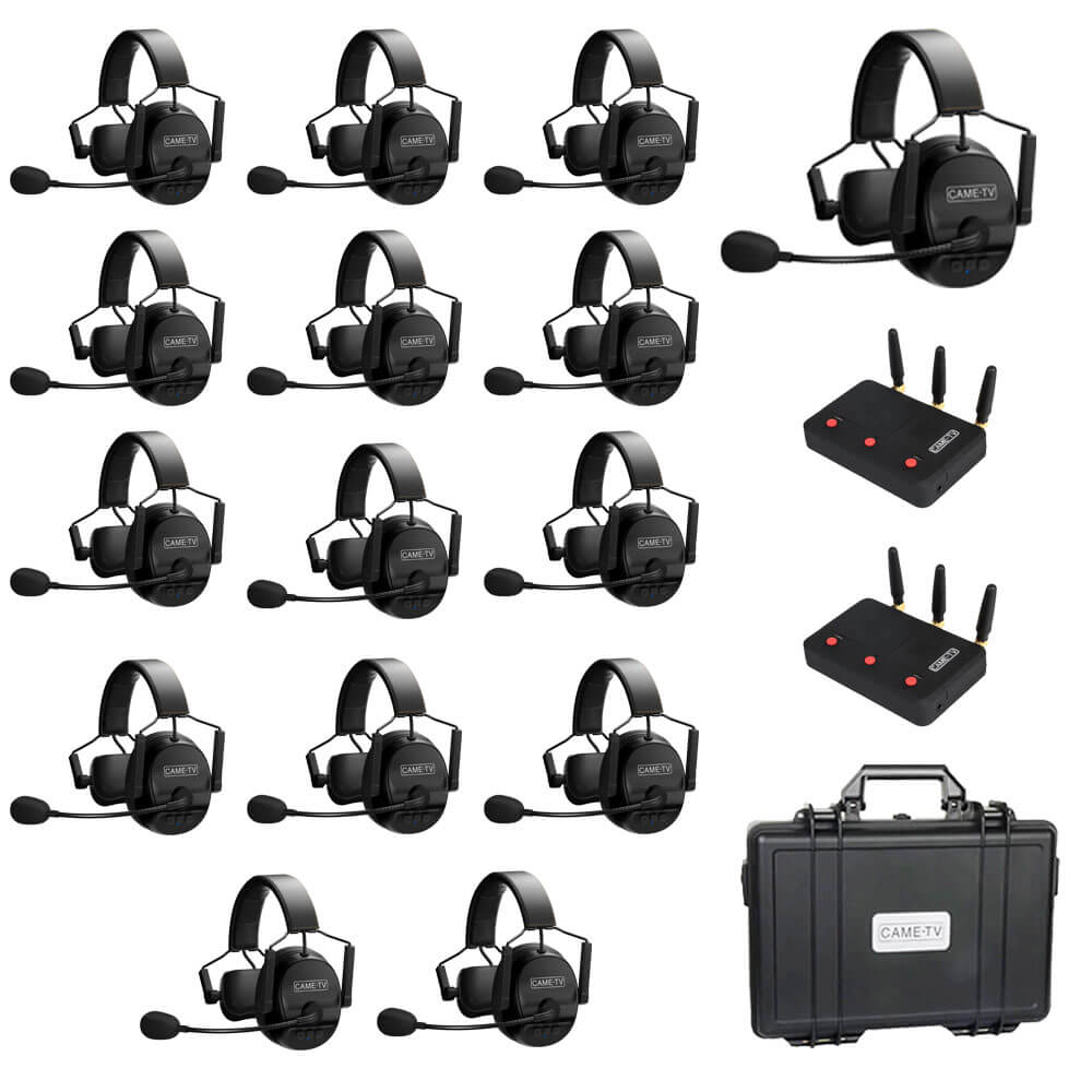 CAME-TV KUMINIK8 Duplex Digital Wireless Intercom Headset Distance up to 1500ft (450 Meters) with Hardcase - Single Ear 15 Pack - CAME-TV