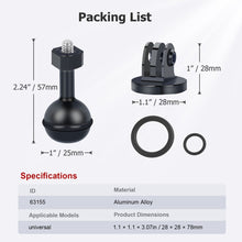 1 - Inch Ball Head Camera Mount Adapter with Dual Screw Holes - Aluminum Alloy Universal Clamp for DSLR, GoPr0, Insta360 Underwater - CAME - TV