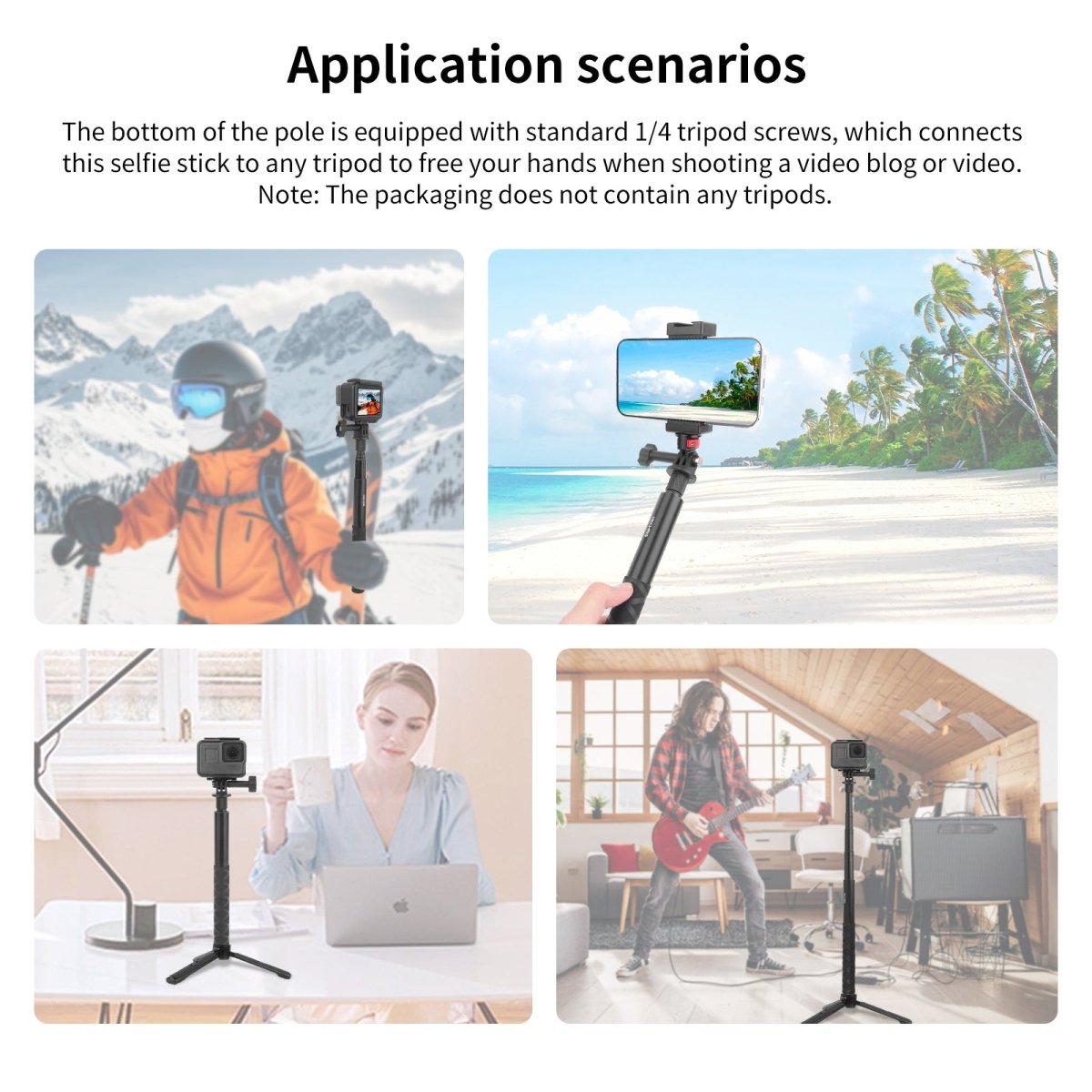 7 - Section Retractable Selfie Stick Kit with Gopro Mount, 1/4" Mount and Phone Clamp - CAME - TV
