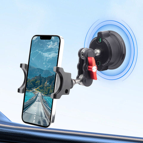 Mechrig Universal Phone Clamp Suction Car Mount Kit with  360°  Dual Ball Head Magic Arm and Suction Cup Mount
