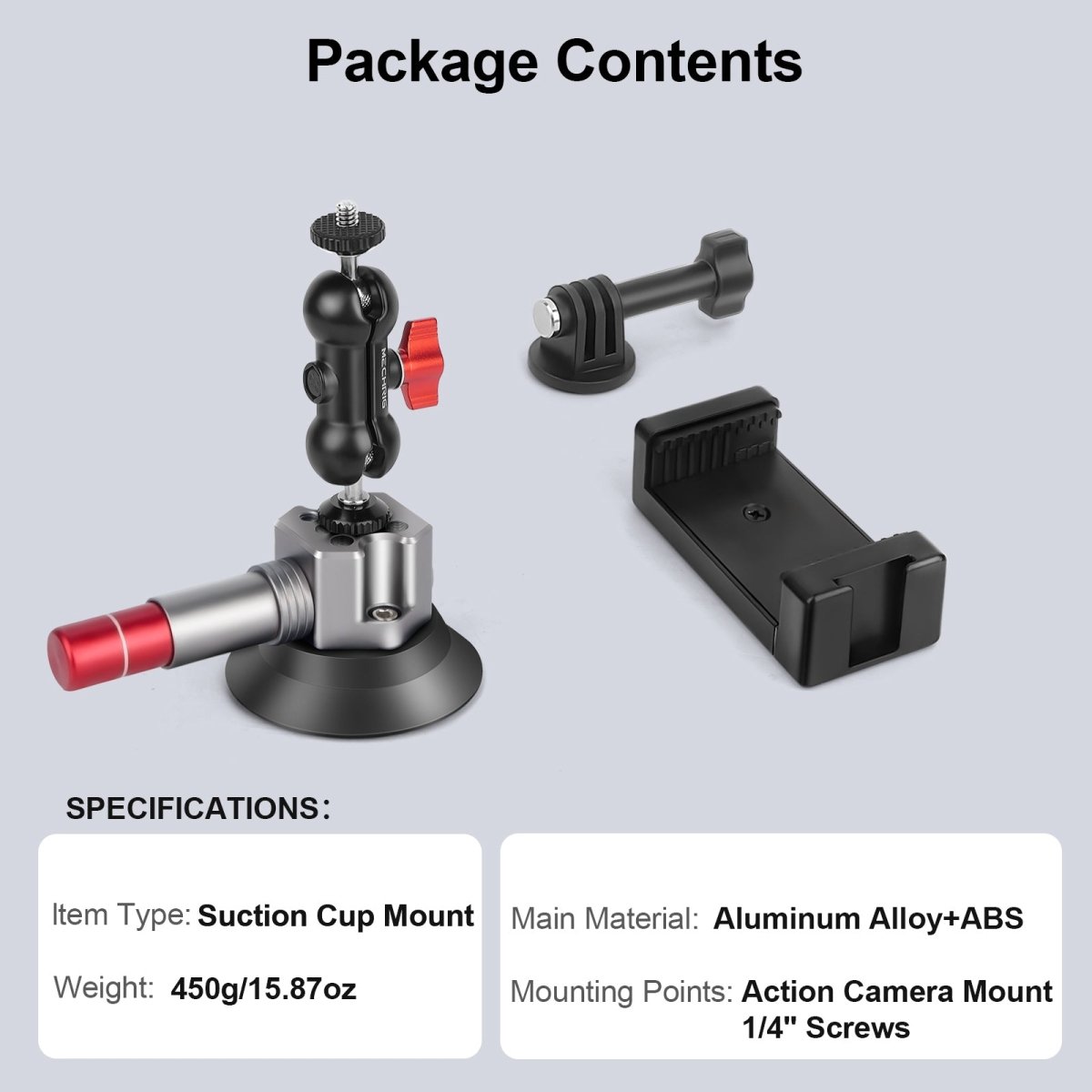 Aluminum 360° Suction Cup Mount: 44lb Grip for Phones & Action Cams - CAME - TV