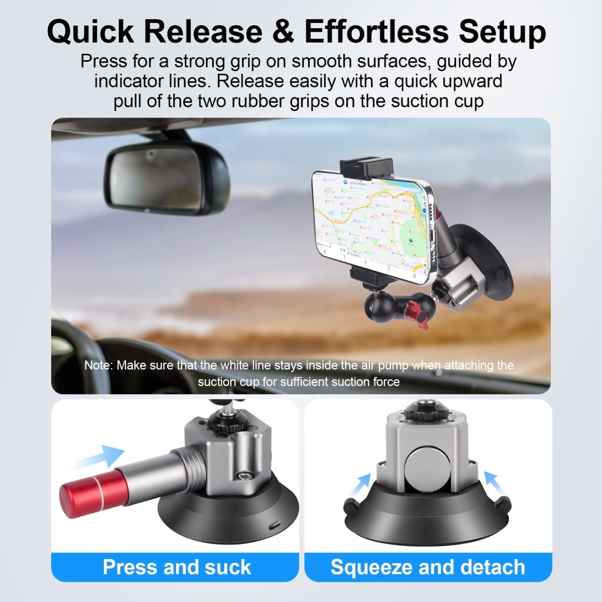 Aluminum 360° Suction Cup Mount: 44lb Grip for Phones & Action Cams - CAME - TV