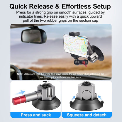 Aluminum 360° Suction Cup Mount: 44lb Grip for Phones & Action Cams - CAME - TV
