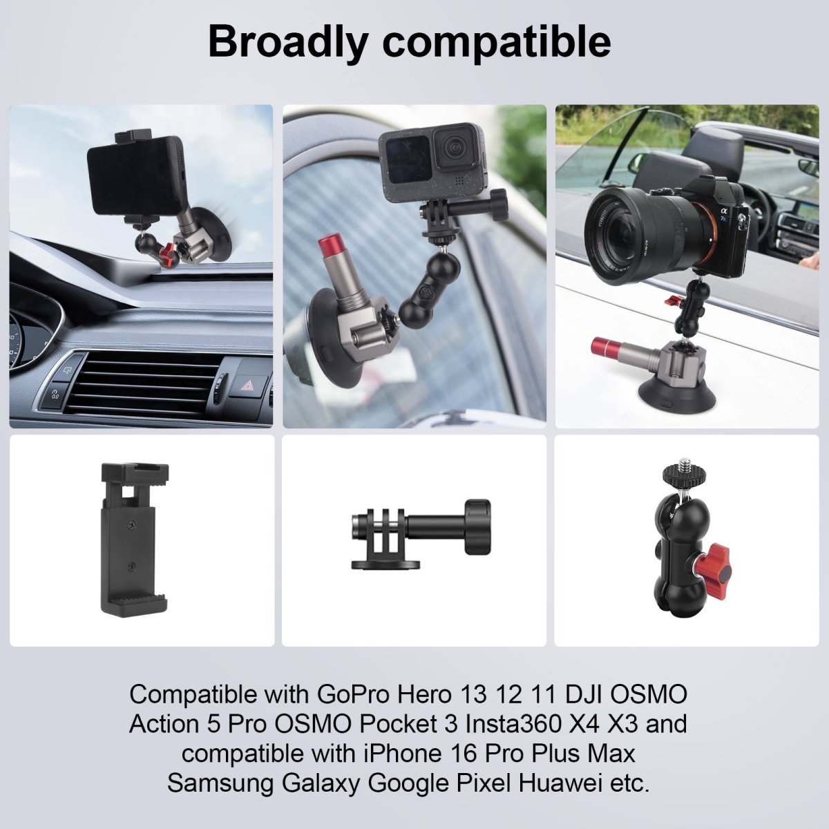Aluminum 360° Suction Cup Mount: 44lb Grip for Phones & Action Cams - CAME - TV