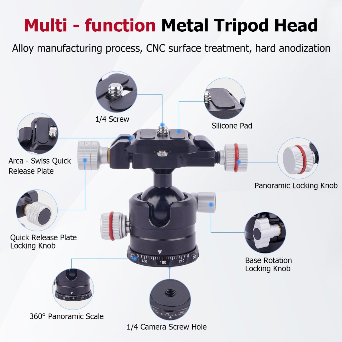CAME - TV 360° Aluminum Panoramic Ball Head with Arca - Swiss Plate - CAME - TV
