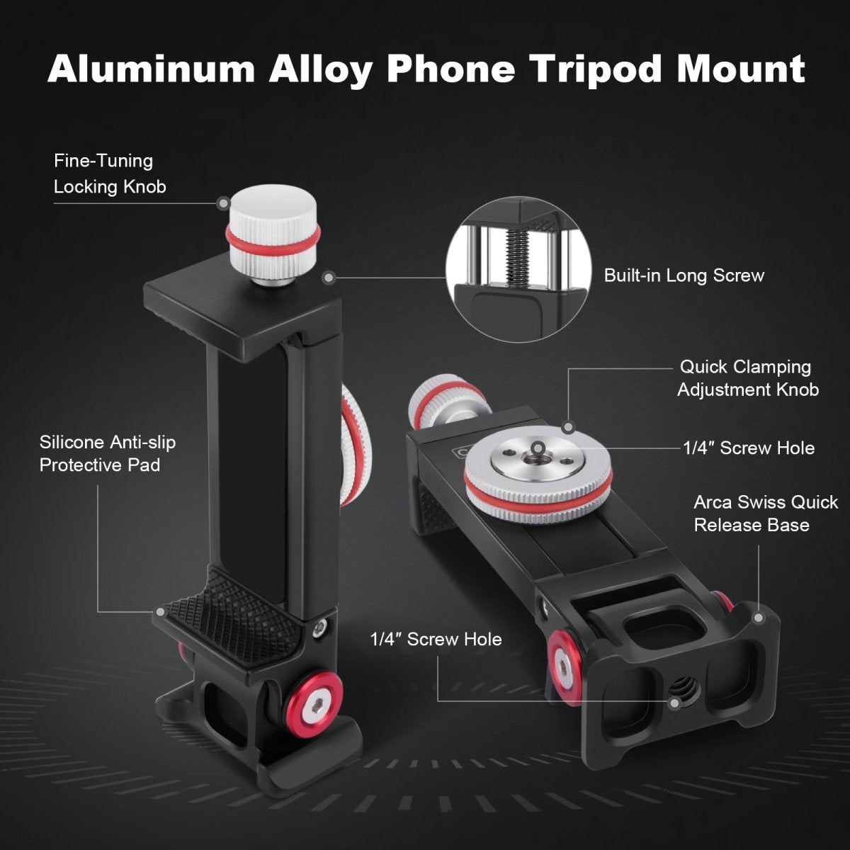 CAME - TV Aluminum 180° Tilt Phone Clip with Dual 1/4" Screw Hole and Arca - Swiss Quick Release - CAME - TV