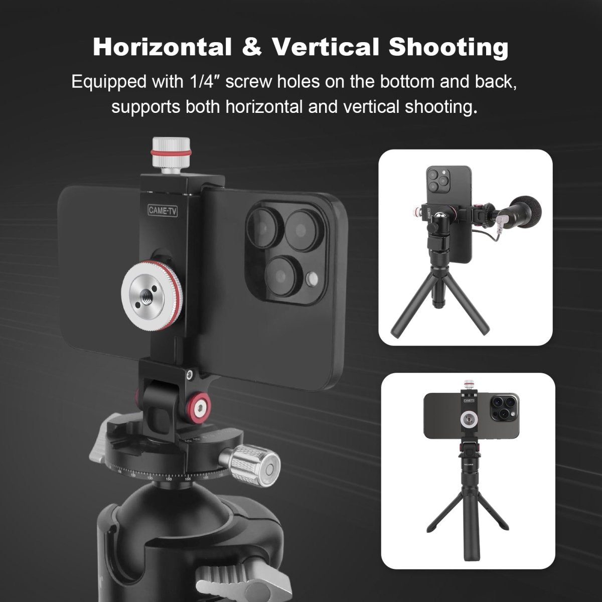 CAME - TV Aluminum 180° Tilt Phone Clip with Dual 1/4" Screw Hole and Arca - Swiss Quick Release - CAME - TV
