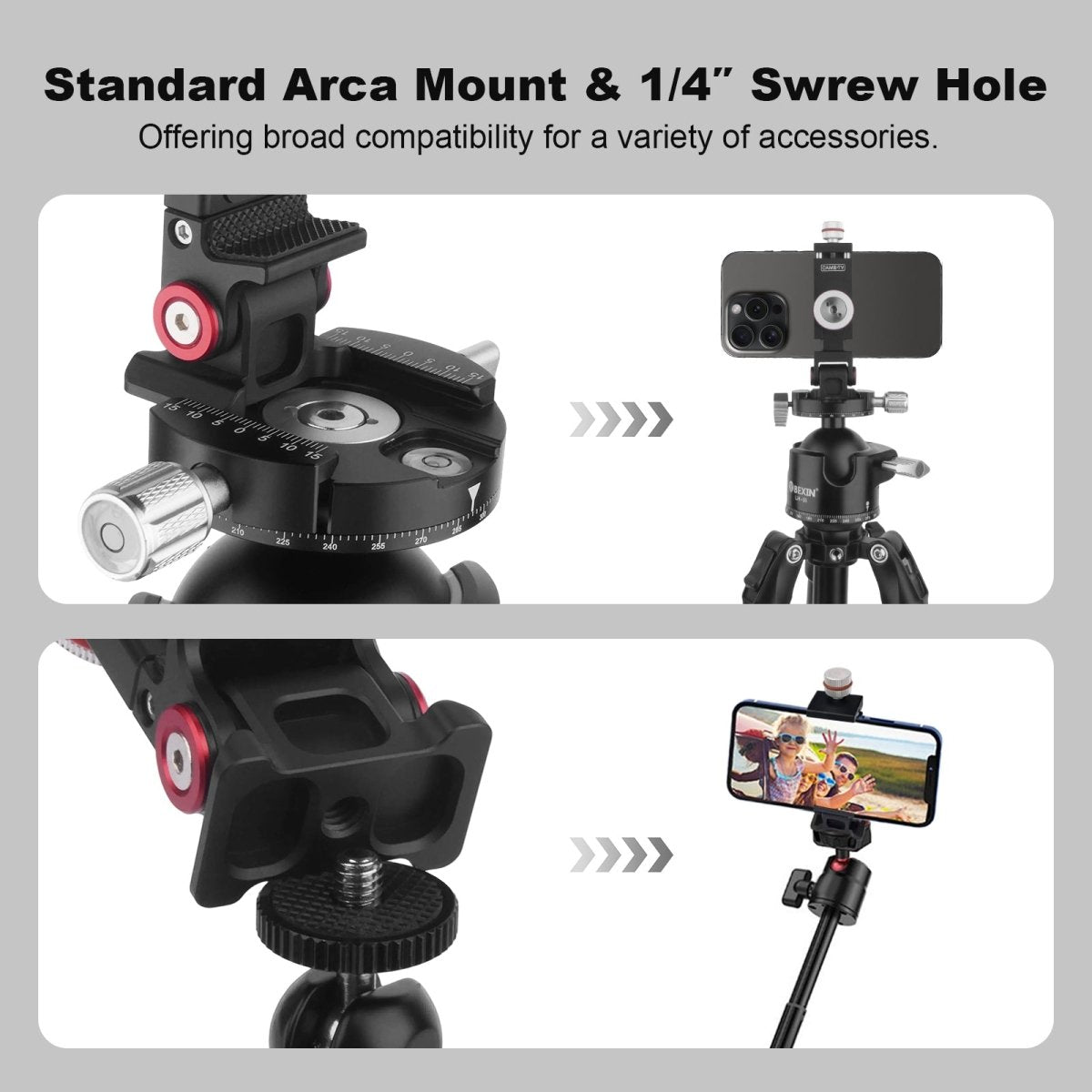 CAME - TV Aluminum 180° Tilt Phone Clip with Dual 1/4" Screw Hole and Arca - Swiss Quick Release - CAME - TV