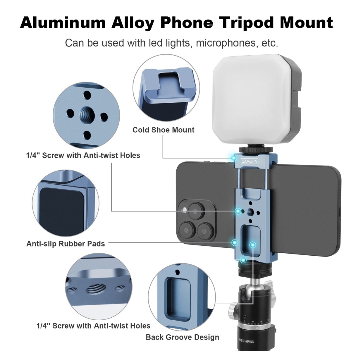 CAME - TV Aluminum Alloy Adjustable Phone Clamp with Positioning Holes - CAME - TV