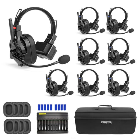 CAME-TV KUMINIK8 PRO 1.9GHz Full-Duplex Wireless Intercom Headset - 8 Pack - CAME-TV