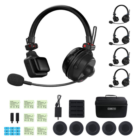 CAME-TV WAERO Pro Full Duplex Dual Antenna 1.9G Lightweight Wireless Intercom Headset - 5 Pack - CAME-TV