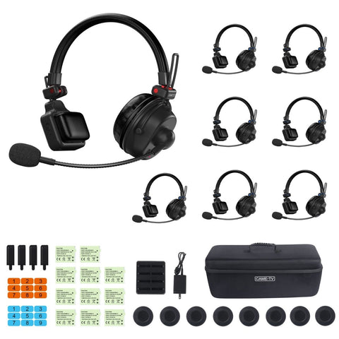 CAME-TV WAERO Pro Full Duplex Dual Antenna 1.9G Lightweight Wireless Intercom Headset - 8 Pack - CAME-TV