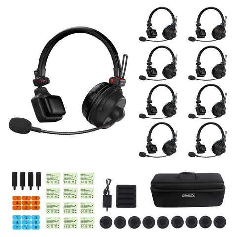 CAME-TV WAERO Pro Full Duplex Dual Antenna 1.9G Lightweight Wireless Intercom Headset - 9 Pack - CAME-TV