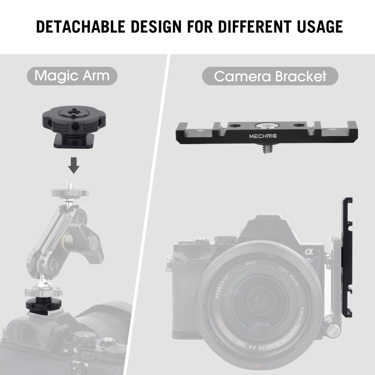 Mechrig 10cm Extention Bracket with 2×Cold Shoes and 1/4" Threaded Hole+Cable Clamp - CAME - TV