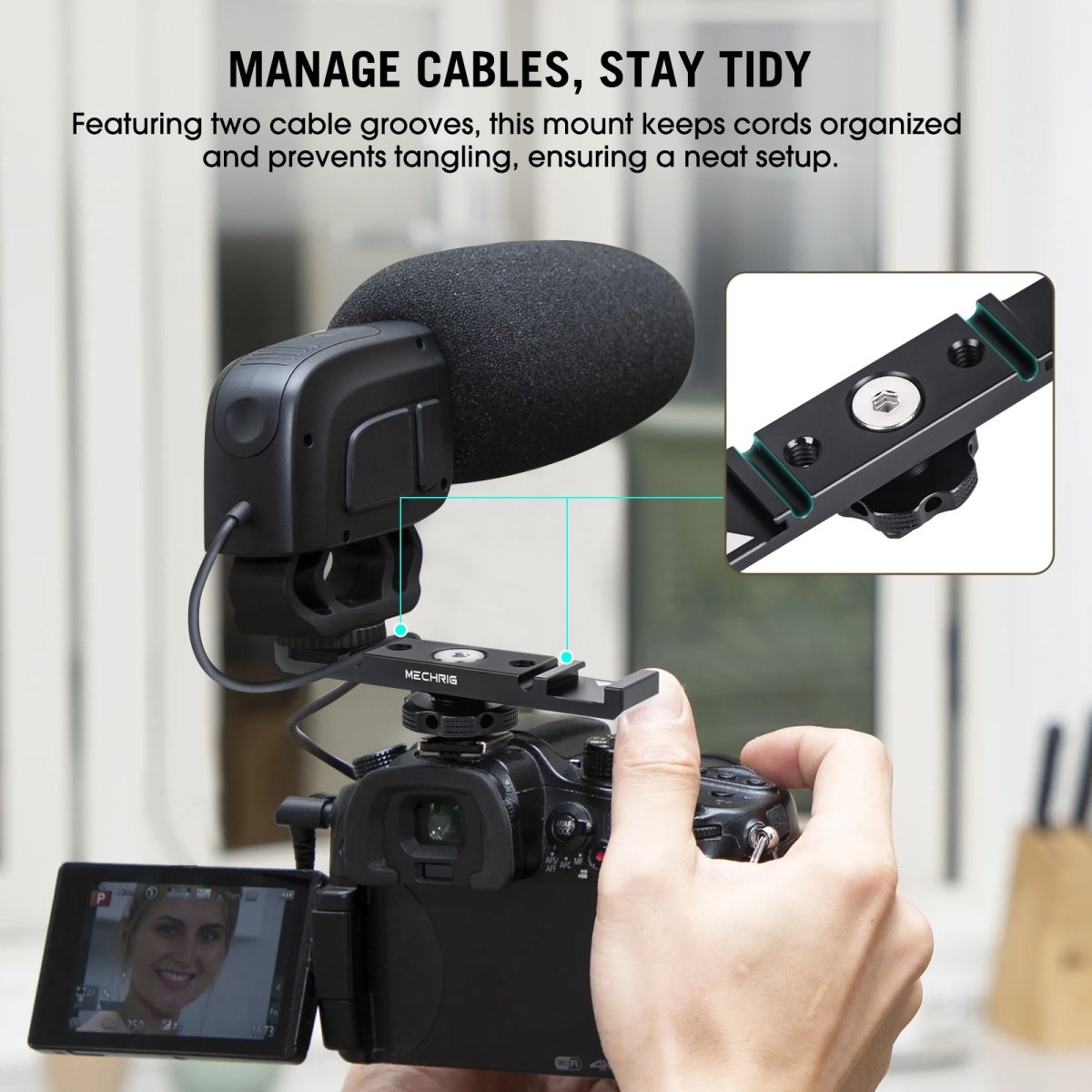 Mechrig 10cm Extention Bracket with 2×Cold Shoes and 1/4" Threaded Hole+Cable Clamp - CAME - TV