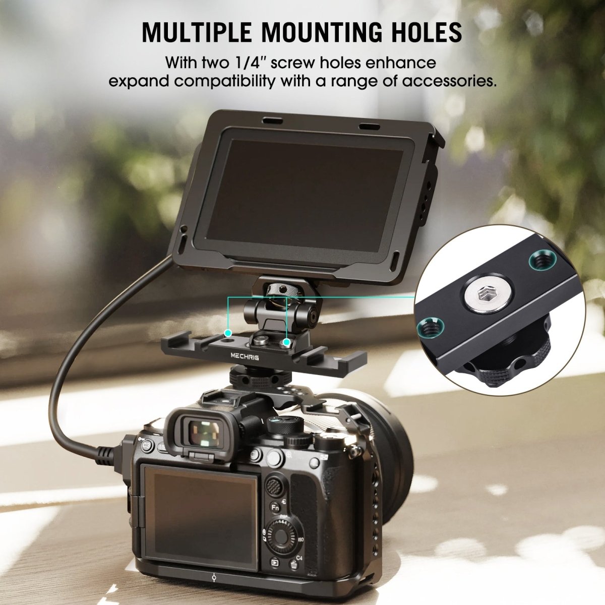 Mechrig 10cm Extention Bracket with 2×Cold Shoes and 1/4" Threaded Hole+Cable Clamp - CAME - TV