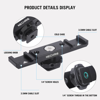 Mechrig 10cm Extention Bracket with 2×Cold Shoes and 1/4" Threaded Hole+Cable Clamp - CAME - TV