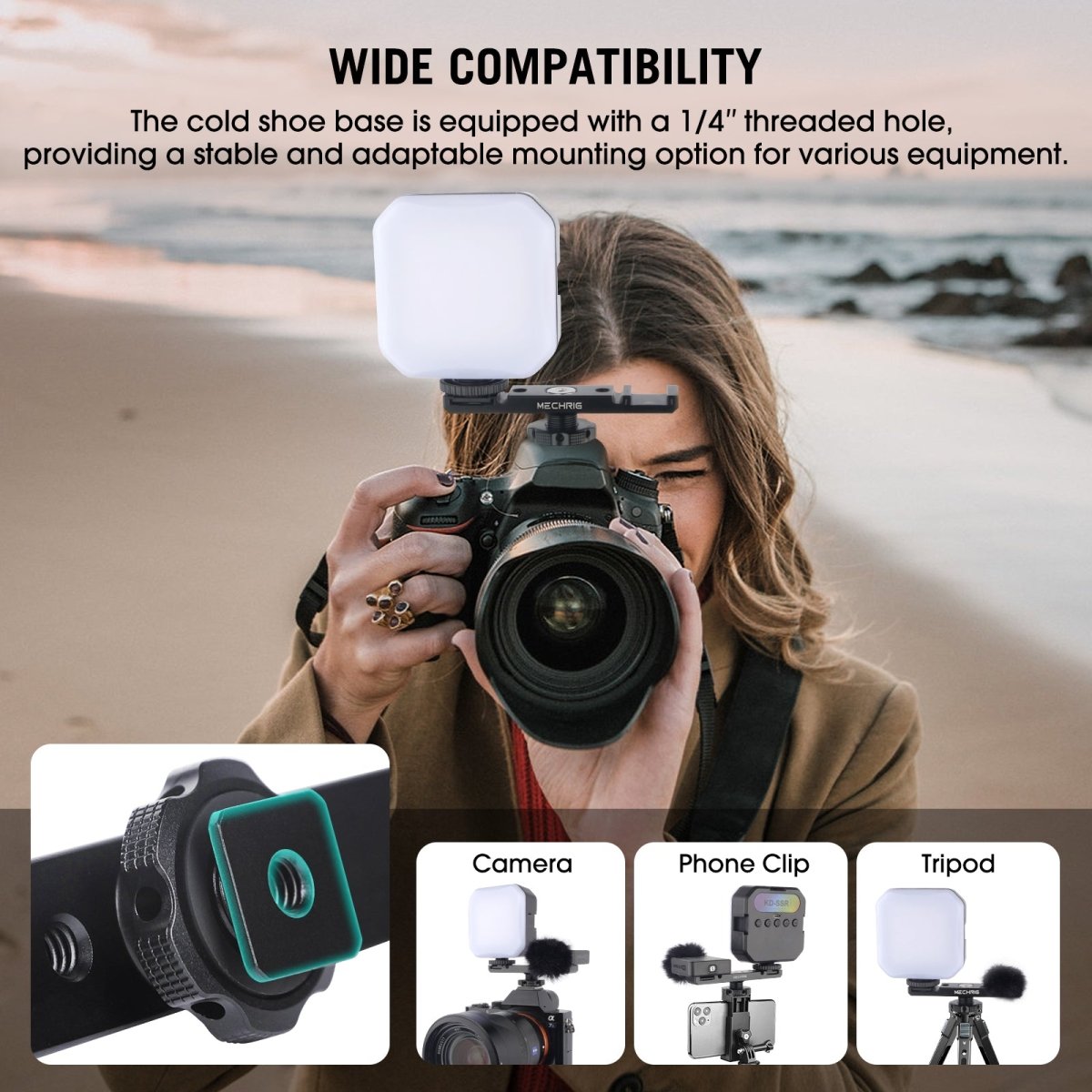 Mechrig 10cm Extention Bracket with 2×Cold Shoes and 1/4" Threaded Hole+Cable Clamp - CAME - TV
