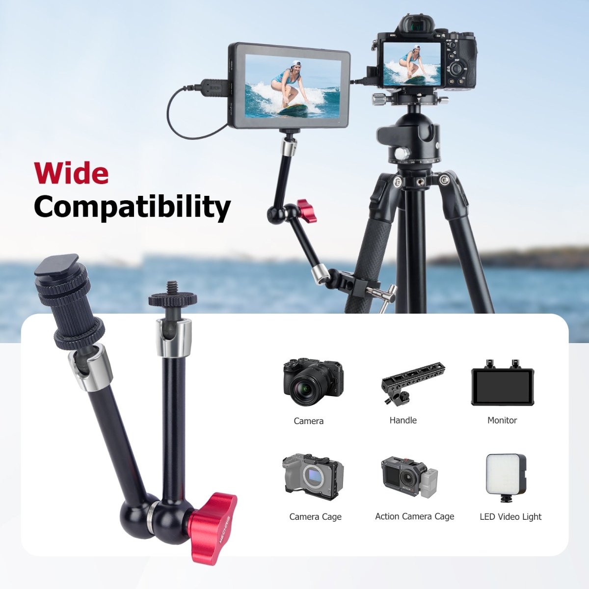 Mechrig 11 inch Adjustable Articulating Friction Magic Arm Compatible with LCD Monitor, DSLR Camera Rig, LED Lights, Flash Light - CAME - TV