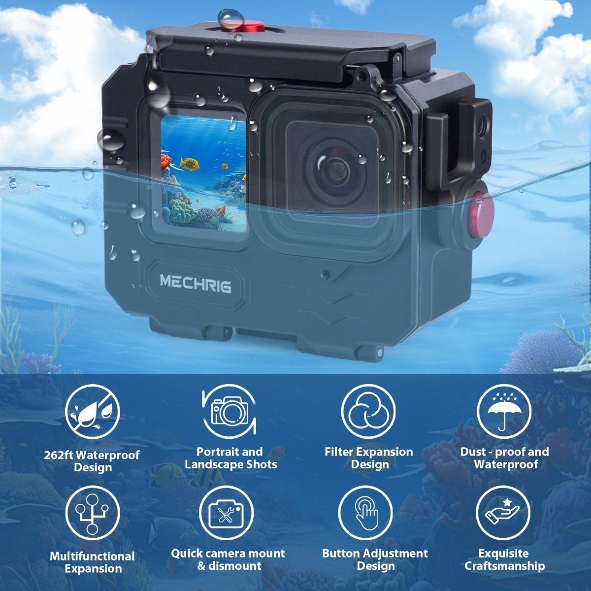 MECHRIG 262ft (80m) Underwater Waterproof Action Camera Case for Gopro Hero 13,12,11,10,9 etc - CAME - TV