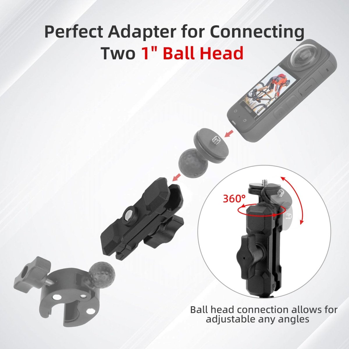 Mechrig 3.54" Length Durable Aluminum 1” Ball Head Connector Clamp - CAME - TV