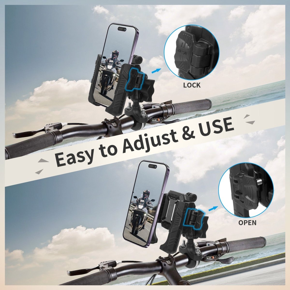 Mechrig 360° Quick Release Motorcycle Handlebar Phone Mount for E - Bikes & Scooters - CAME - TV