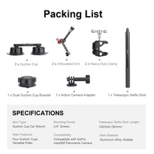 Mechrig 4 in 1 Car Suction Cup Mount Kit with Invisible Selfie Stick for Gopro Insta360 DJI Action Cameras - CAME - TV