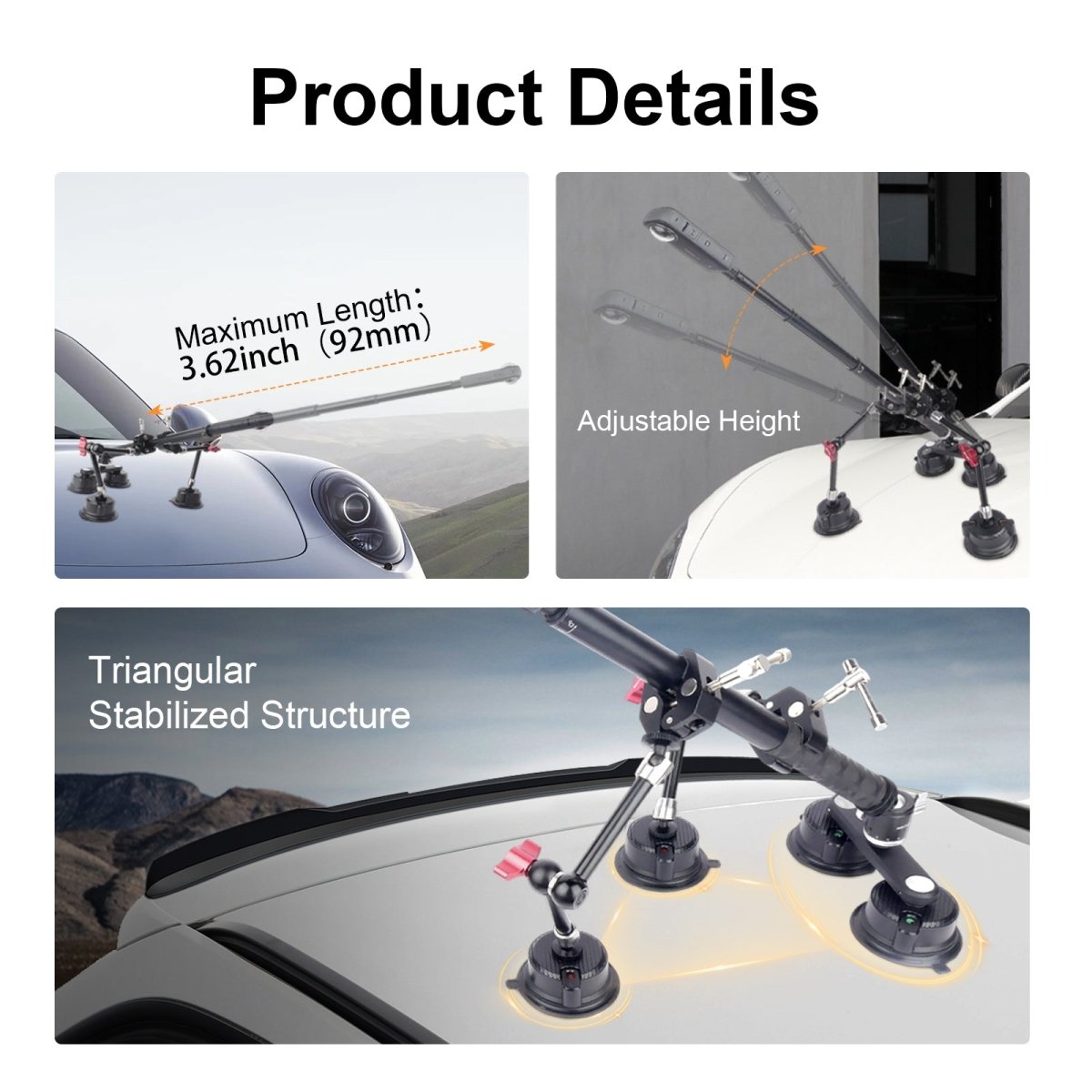 Mechrig 4 in 1 Car Suction Cup Mount Kit with Invisible Selfie Stick for Gopro Insta360 DJI Action Cameras - CAME - TV