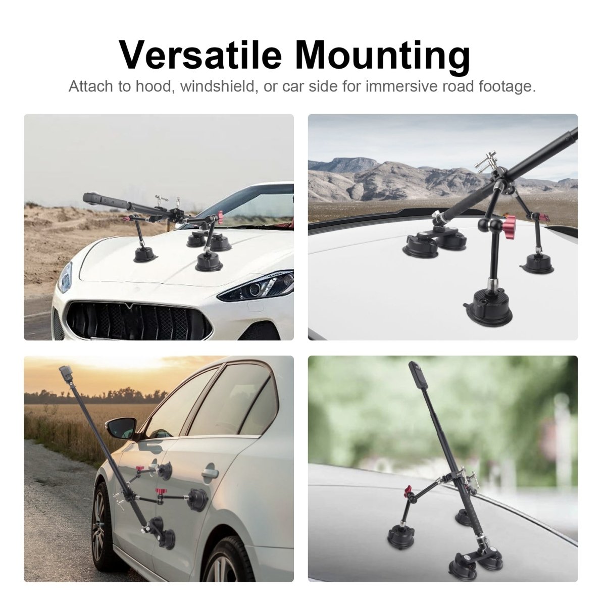 Mechrig 4 in 1 Car Suction Cup Mount Kit with Invisible Selfie Stick for Gopro Insta360 DJI Action Cameras - CAME - TV