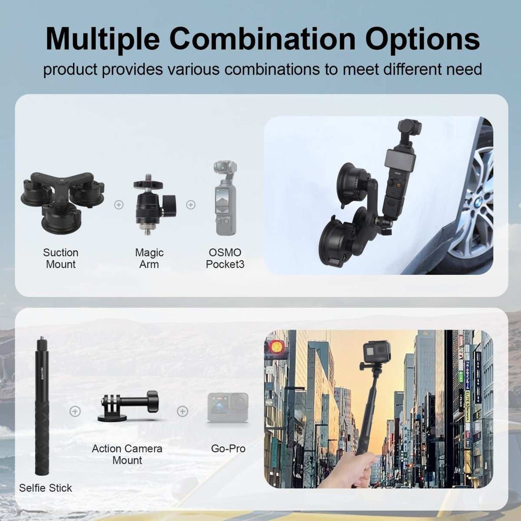 Kit Universel 5 En 1 Pour Caméra D'Action - Selfie Stick, Support Poitrine, Sangle Tête, Crochet J - 2