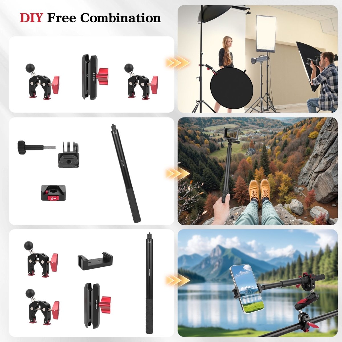 Mechrig Adjustable Camera Mount with 5 - Section Pole and Four Super Clamps - CAME - TV