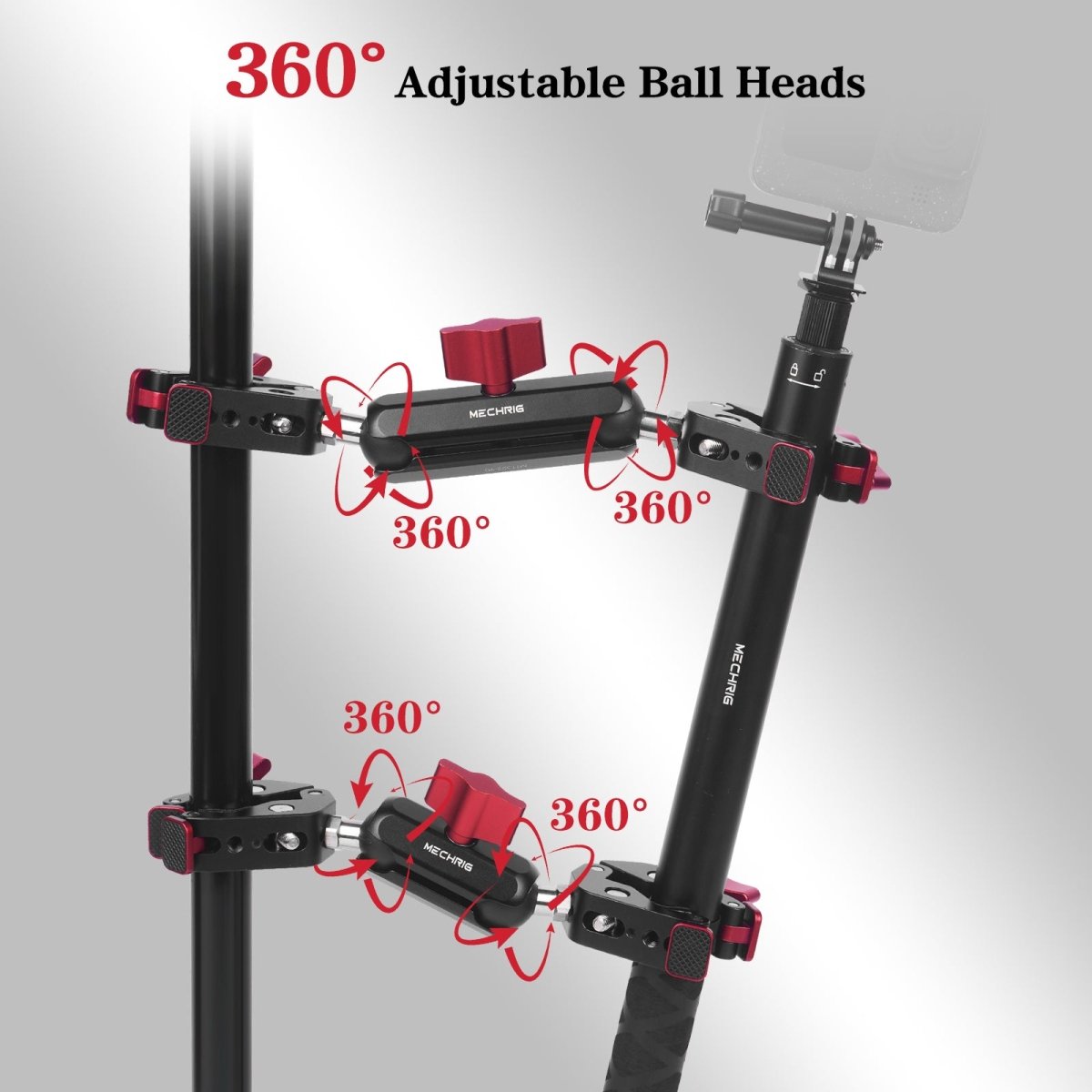 Mechrig Adjustable Camera Mount with 5 - Section Pole and Four Super Clamps - CAME - TV