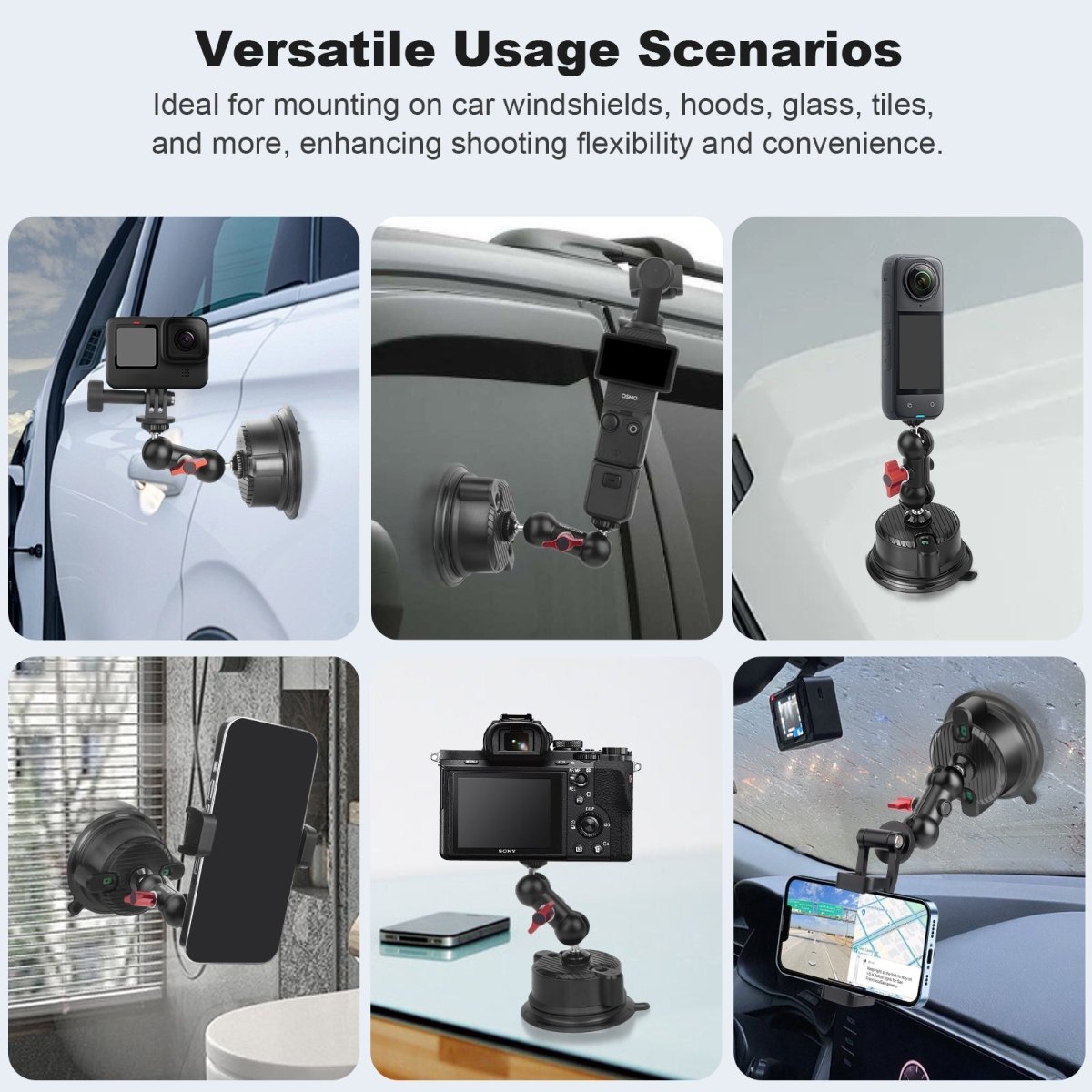 Mechrig Camera Suction Cup Mount with Dual Ball Head Magic Arm and Phone Holder Clamp Kit - CAME - TV