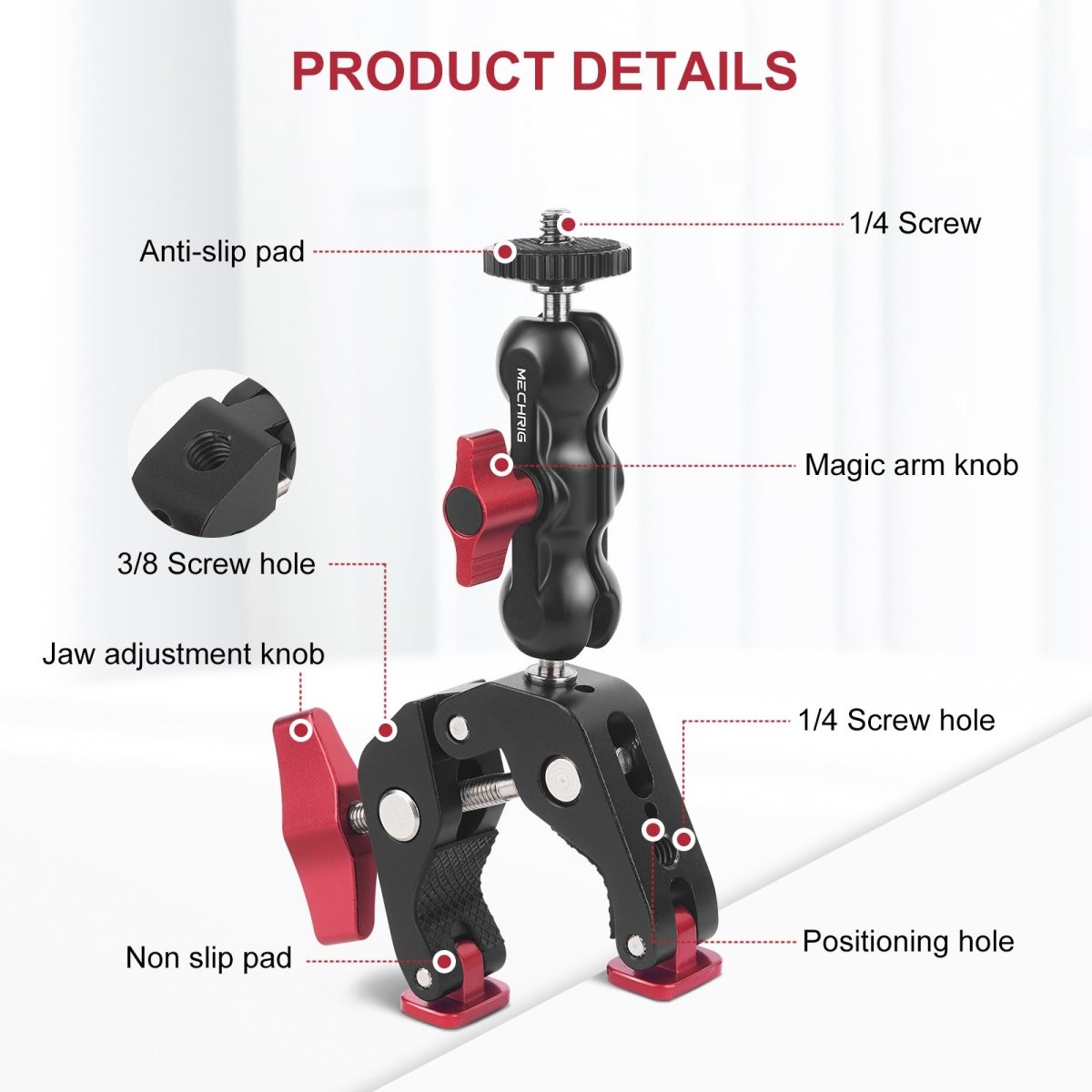 Mechrig Dual Ball Mabic Arm Super Clamp Mount with GoPro Adapter & Phone Clamp - CAME - TV