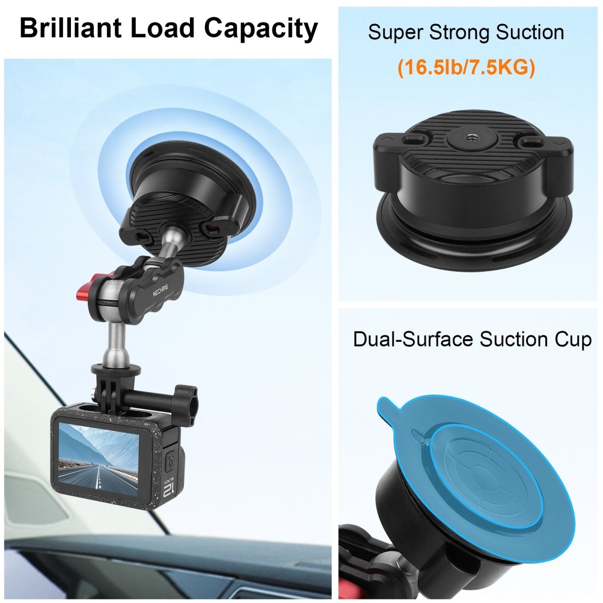 Mechrig Multi - Use Suction Cup Mount with Dual Ball Arm, GoPro Adapter, 360° Rotation Phone Holder and Mini Tripod - CAME - TV
