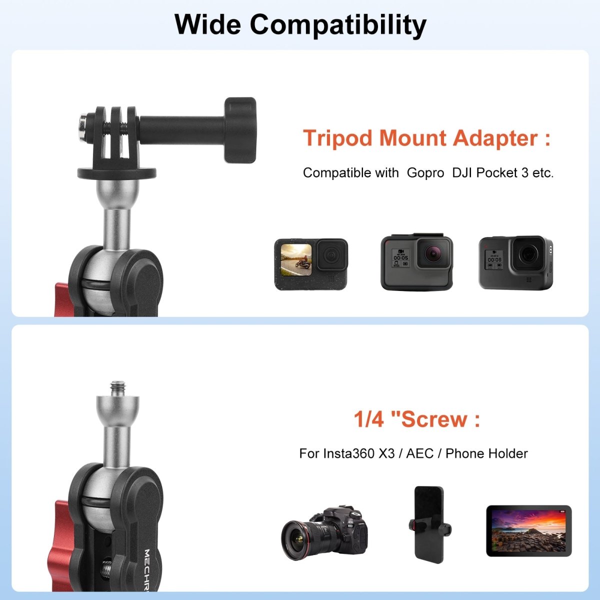 Mechrig Multi - Use Suction Cup Mount with Dual Ball Arm, GoPro Adapter, 360° Rotation Phone Holder and Mini Tripod - CAME - TV