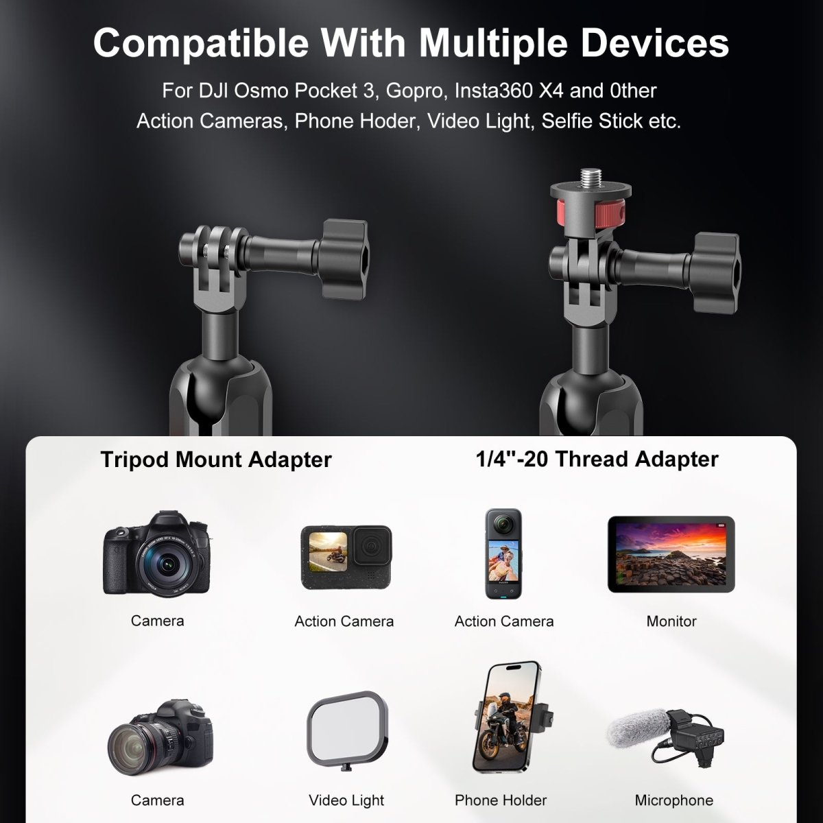 Mechrig Riding Dual Ball Head Super Clamp Mount with GoPro Base & 1/4" Screw - CAME - TV