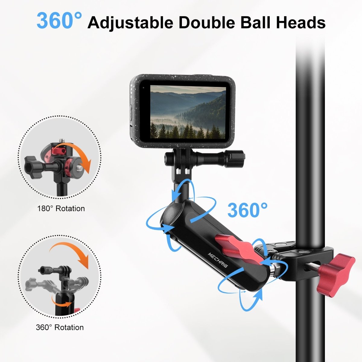 Mechrig Riding Dual Ball Head Super Clamp Mount with GoPro Base & 1/4" Screw - CAME - TV