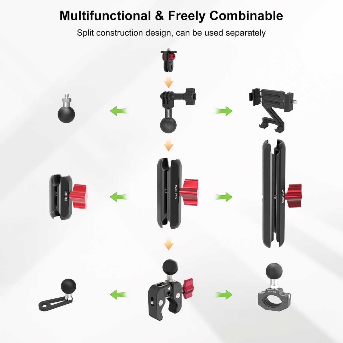 Mechrig Riding Dual Ball Head Super Clamp Mount with GoPro Base & 1/4" Screw - CAME - TV