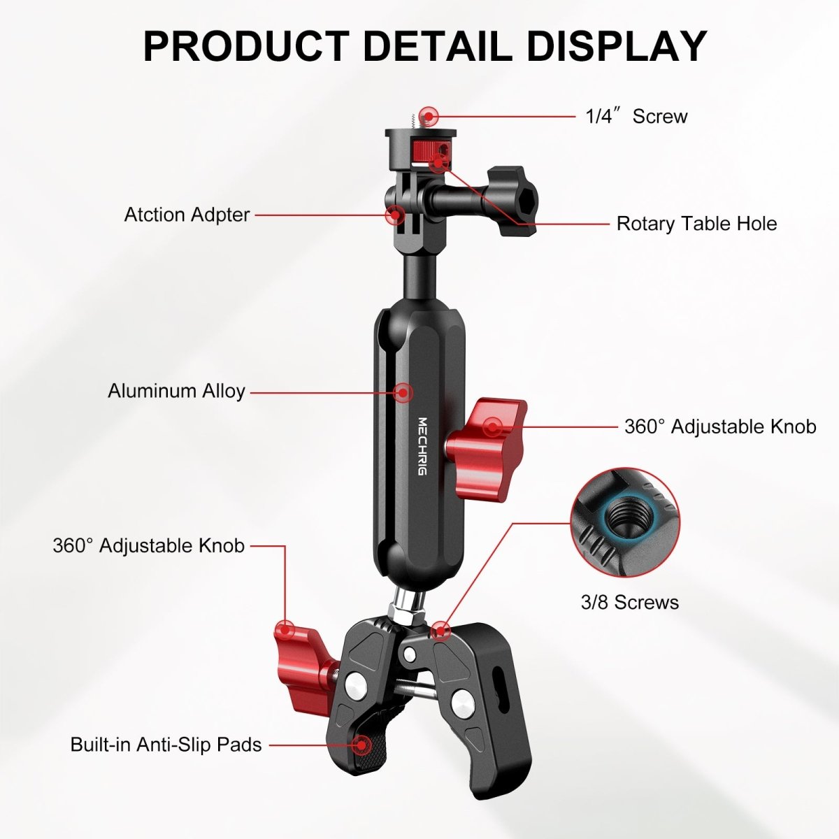 Mechrig Riding Dual Ball Head Super Clamp Mount with GoPro Base & 1/4" Screw - CAME - TV